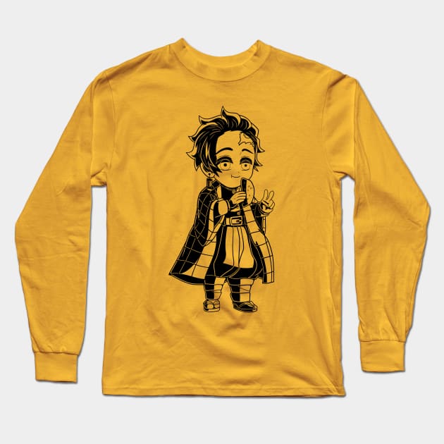 Demon Slayer Kamado Tanjirou Kawaii Line Art Long Sleeve T-Shirt by Paradox Studio